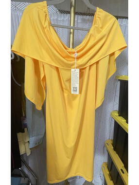NWT Grace Karin Women's Off Shoulder Batwing Cape Slim Midi Dress Yellow Size L